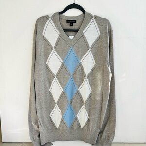 NWT Banana Republic Men  Cotton Cashmere Blend Argyle V-Neck  Sweater XL Gray